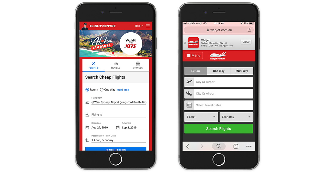 Image of Flight Centre vs Webjet Mobile
