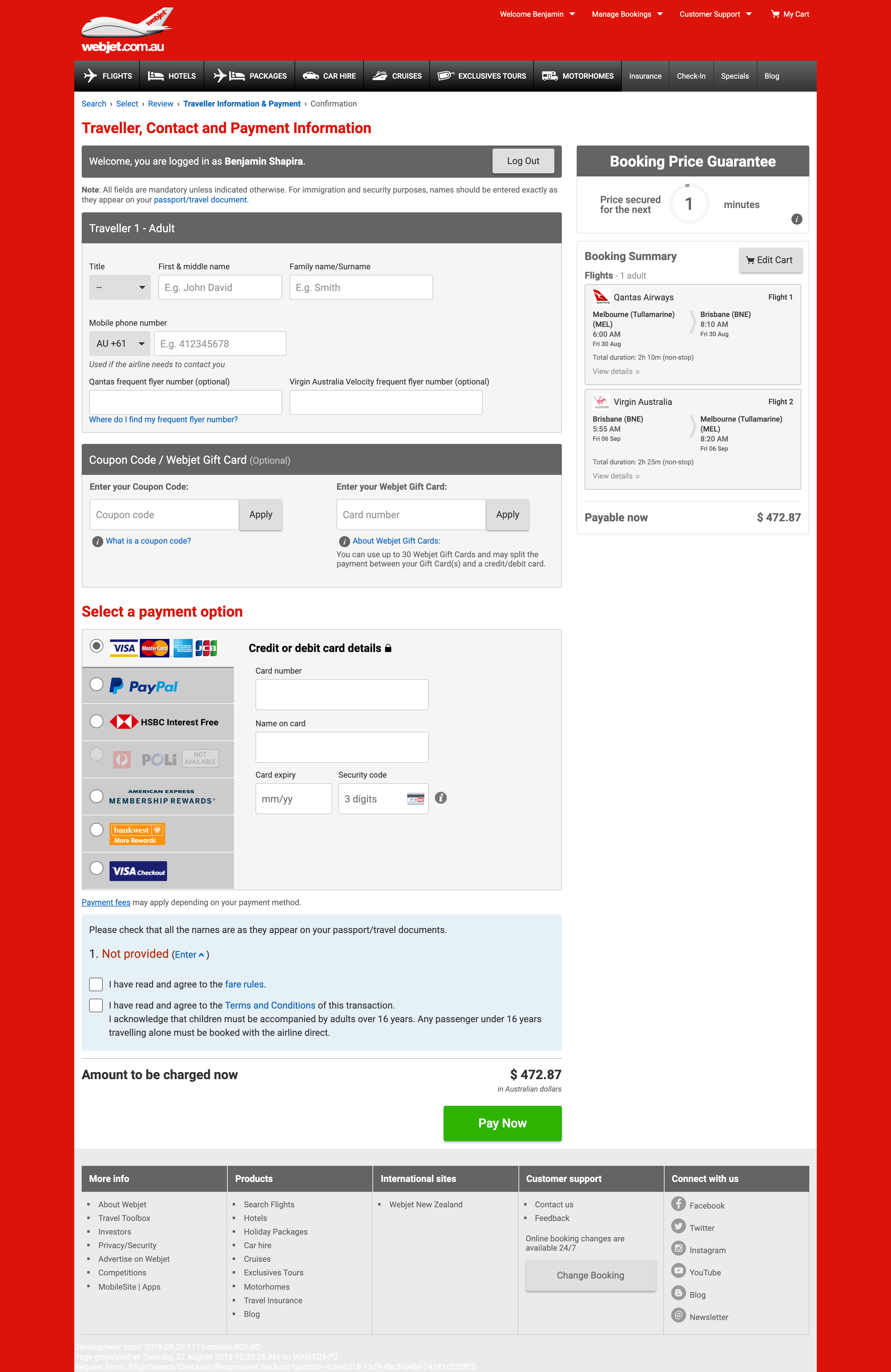 Image of flights.webjet.com .au FlightSearch Checkout ResponsiveCheckout quoteId4c6e6218 13d9 4bc3 b46e 24181c2208f5Laptop with HiDPI screen 1