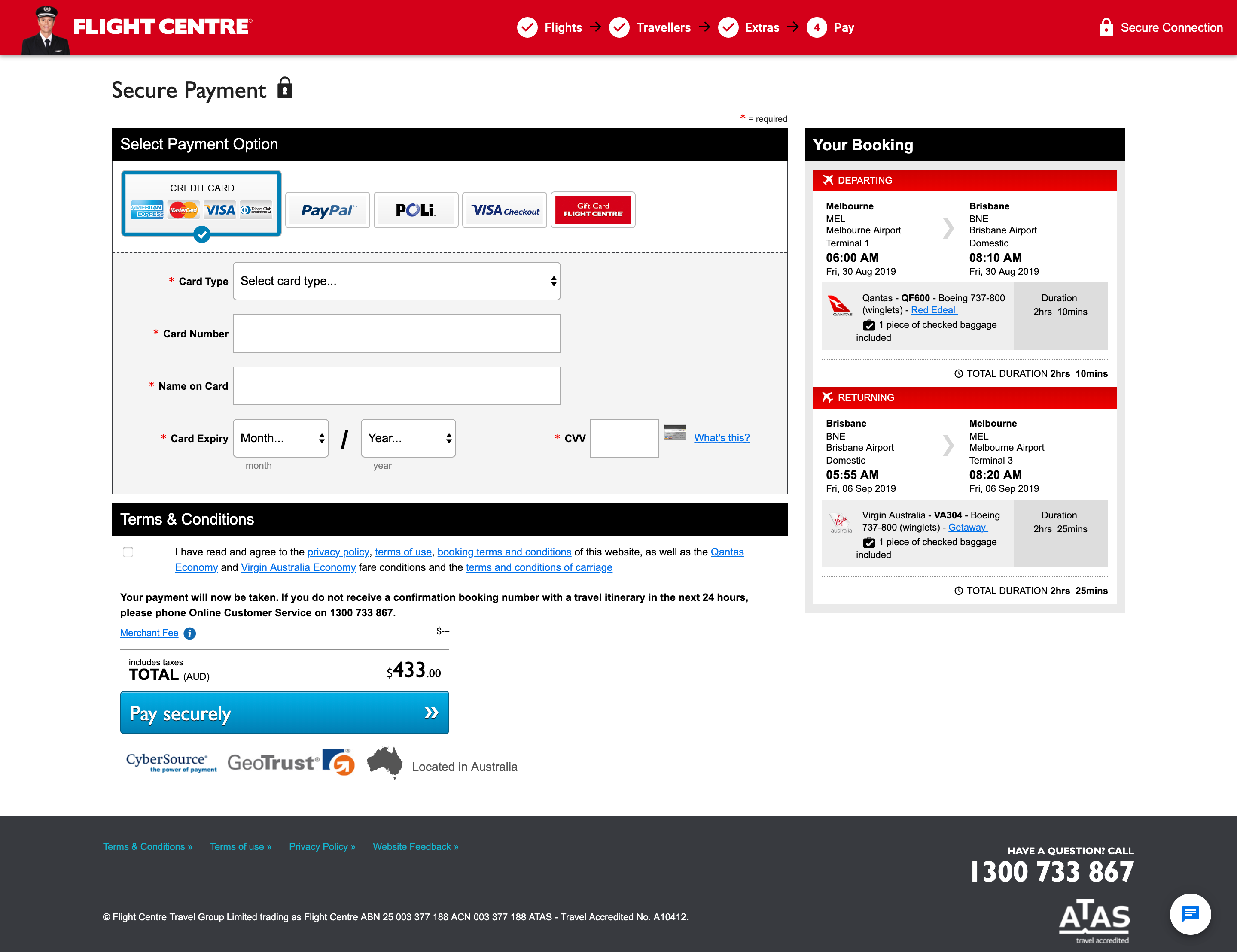 Image of secure.flightcentre.com .au 7Xme paymentLaptop with HiDPI screen