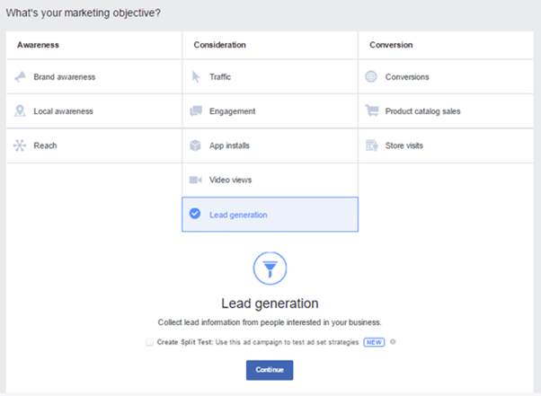 Creating a lead ad starts