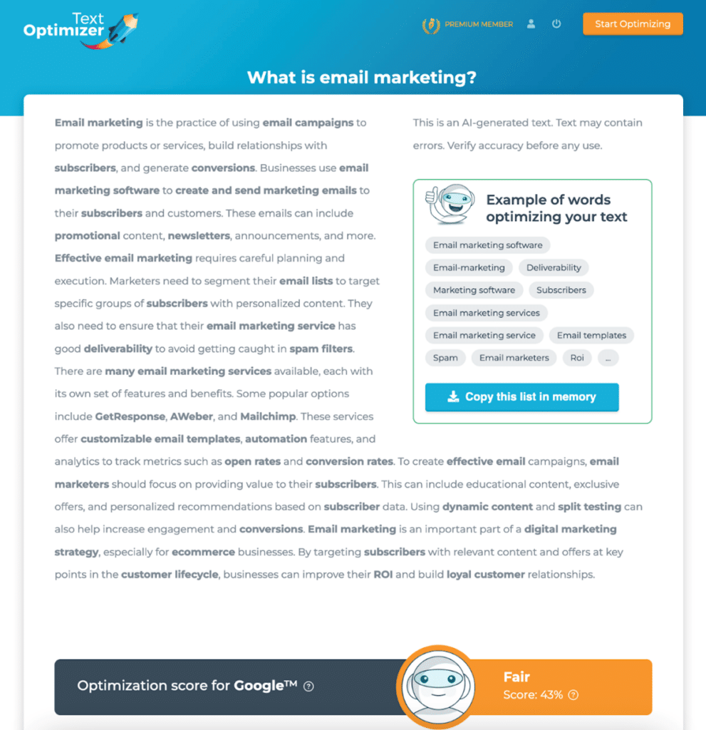 Image of text optimisation